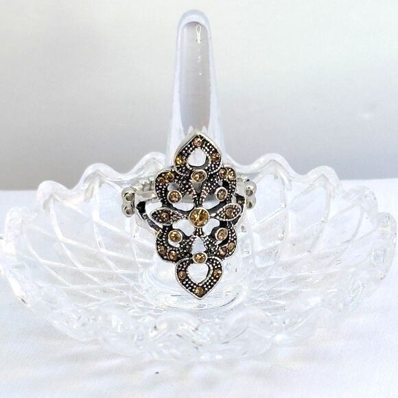 Marcasite Style Champagne color Adjustable Ring - Picture 2 of 5